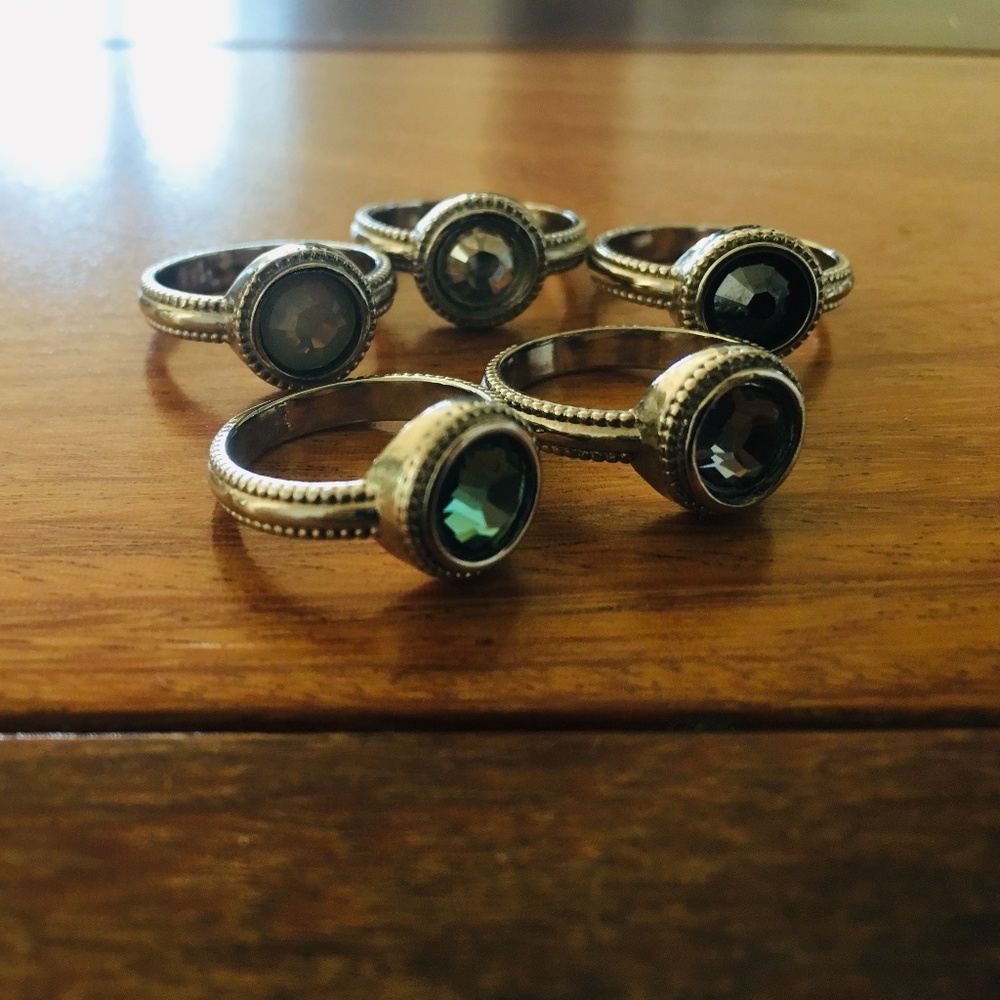 Milgrain Bezel Solid Brass Rings (5) w/ Swarovski
